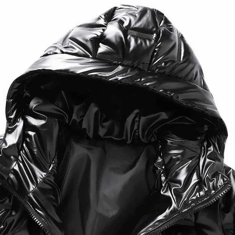 Parkas Glossy Mens Padded Coats Hooded Mens Down Jacket Korean Luxury Clothing Padding Outerwear New in External Clothes Hot X250725
