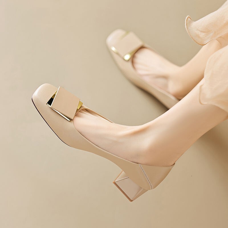 Square Toe Chunky High Heels Women 2025 Summer New French Style Mid Heel Single Versatile Elegant Mary Jane Women's Shoes ddmythur