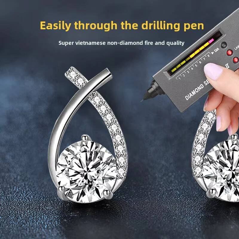 Wholesale 925 Sterling Silver Moissanite Earrings Elegant Fishtail Cross Design Versatile Girls Internet Celebrity Accessory