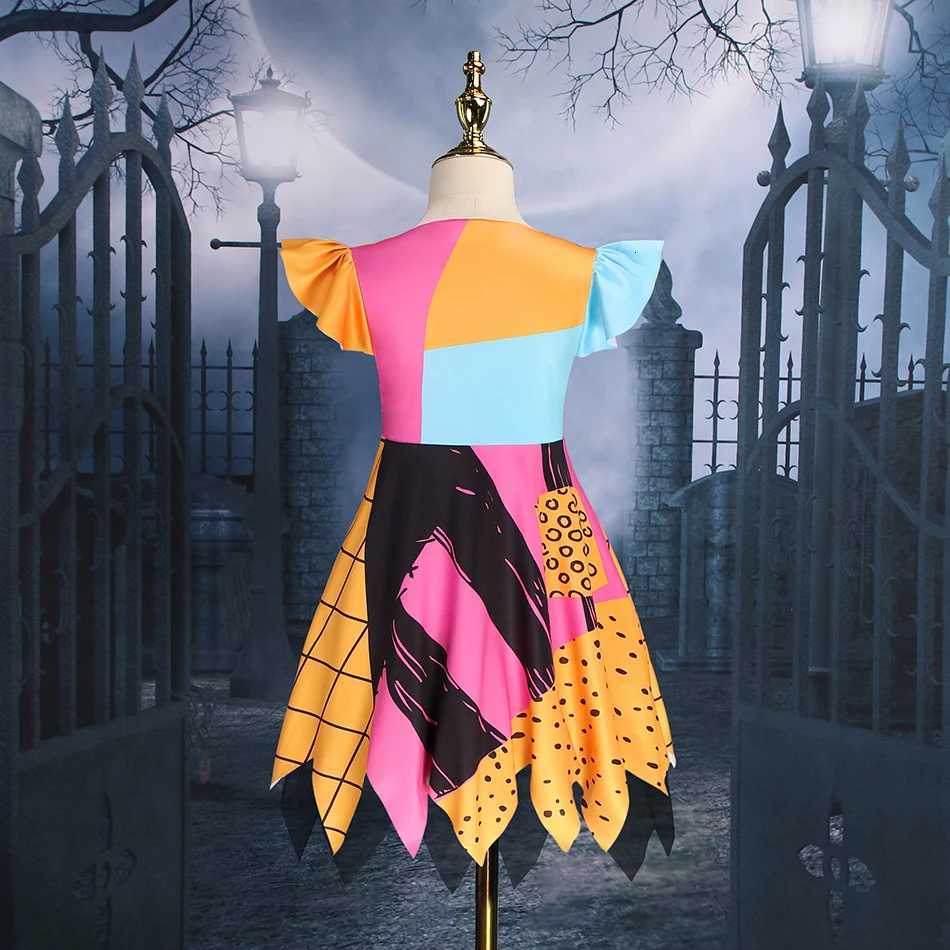 Kids Girls Halloween Sally Costume Movie The Nightmare Cosplay Before Christmas Bow Print Princess Dress Bag Suit For Children Z250725