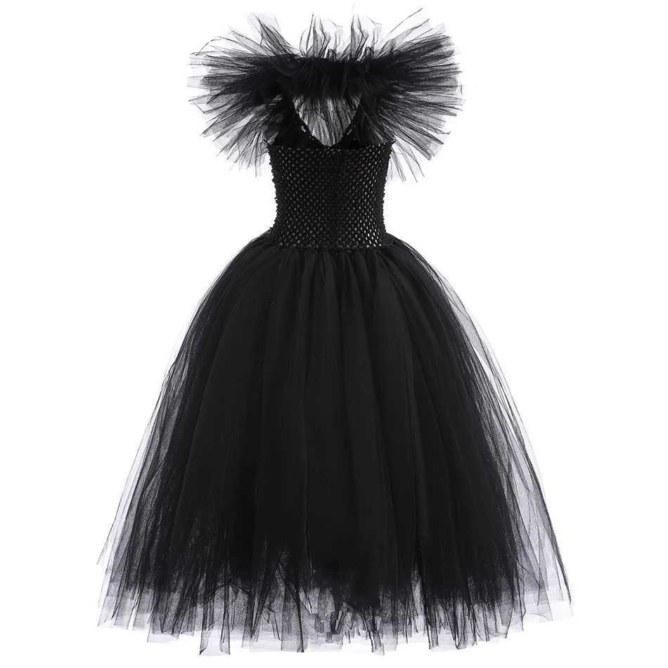 Child Halloween Costume Evil Witch Cosplay Clothes Girl Disguise Dress Kids Maleficent Black Tulle Outfits Fantasy Par Clothes Z250725