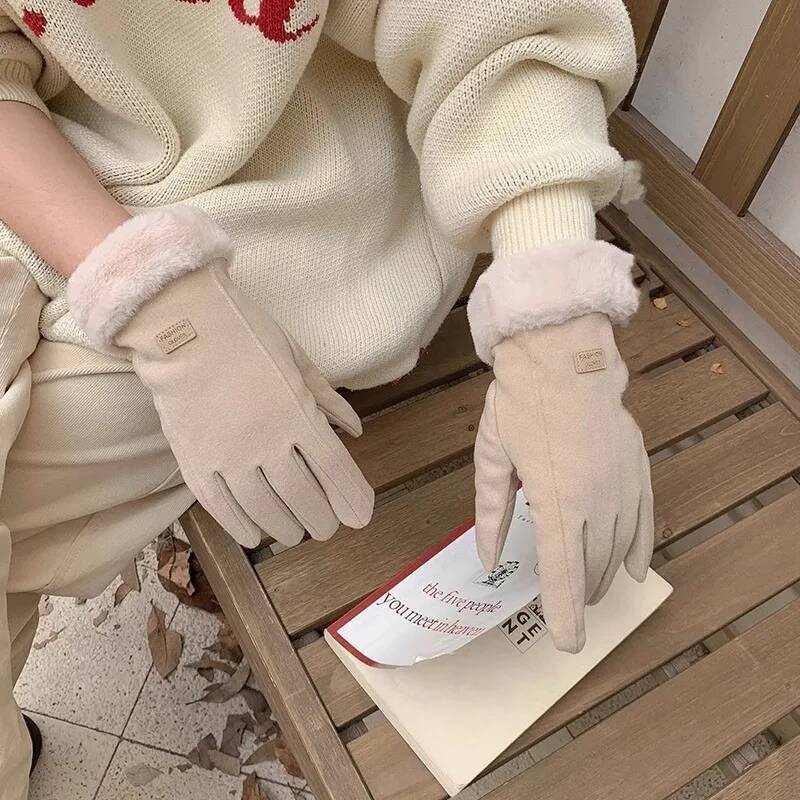 New Fashion Autumn Winter Cute Furry Warm Mitts Full Finger Mittens Women Outdoor Sport Female Gloves Screen ddmythur