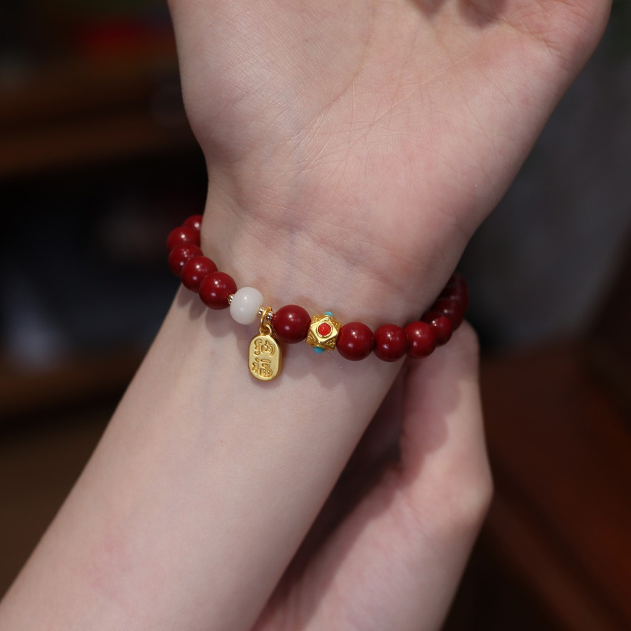 New Design Chinese Style Natural Purple Gold Sand White Jade Blessing Bracelet Vintage Gift for Girlfriend