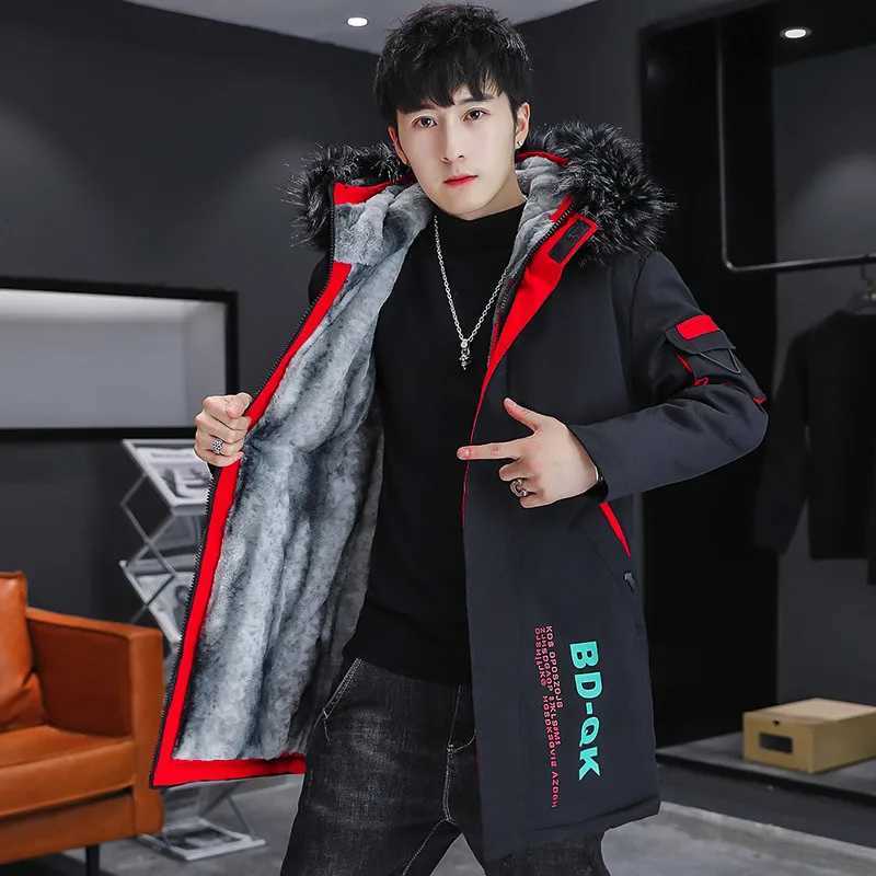 Autumn Winter Mens Fleece Mid-Length Hooded Jackets Fur Collar Thick Warm Windbreaker Streetwear Long Coat Parka X250725