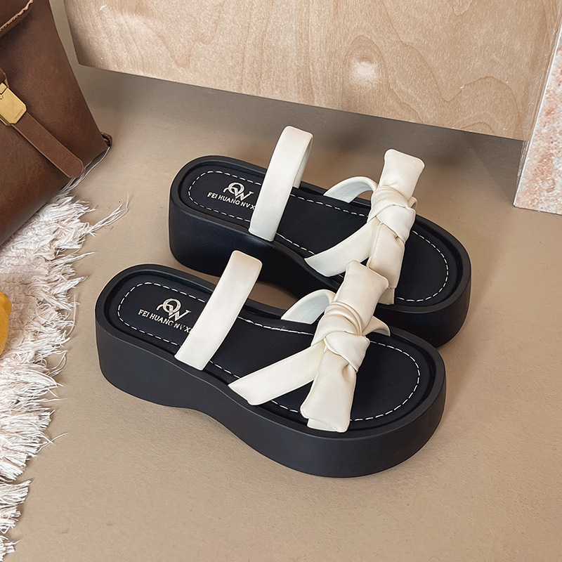 Ddmysports Trendy Versatile Non Slip Thick Sole Women S Summer Outdoor Slippers New White Height Increasing Sandals Outdoor Shoes