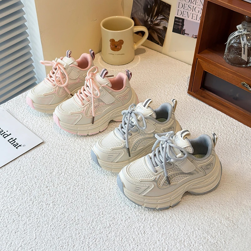 Girls shoes childrens dad womens summer mesh breathable thick sole height increasing casual sports shoes 250725