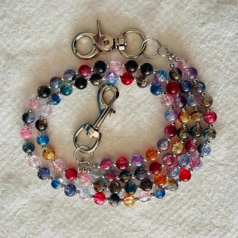 Original punk style pants chain colorful beads double-layer mixed color niche 250722