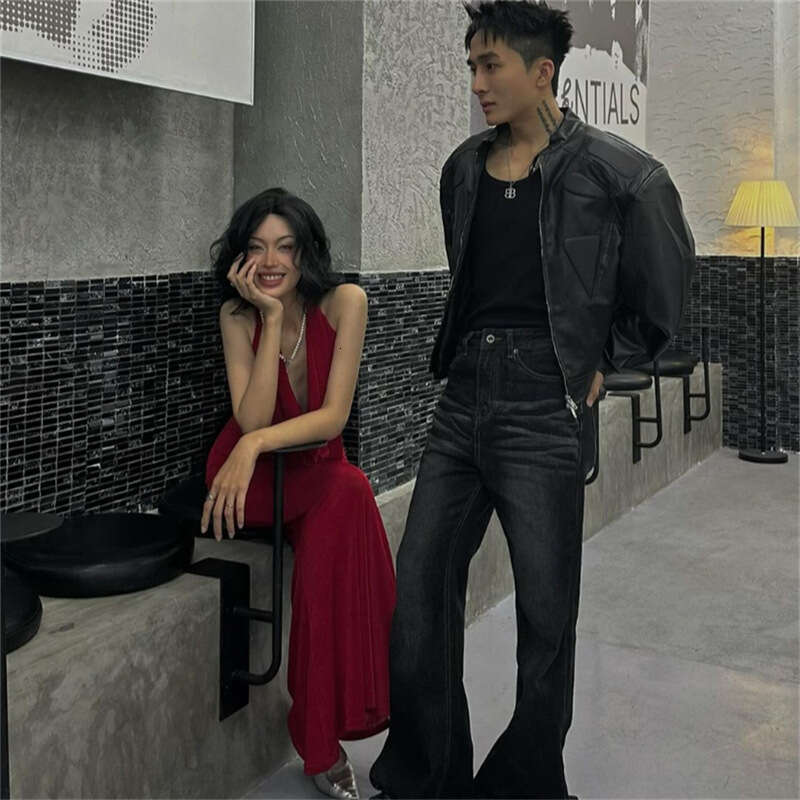 2023 Autumn Winter New Women's Solid Color Slim Street Fashion V-Neck Halter Backless Dress d71