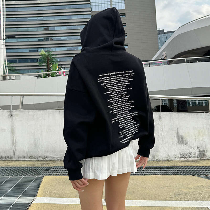 2024 Autumn New Women's Solid Color Loose Street Fashion Hooded Long Sleeve Mid-Length Sweatshirt 1bb