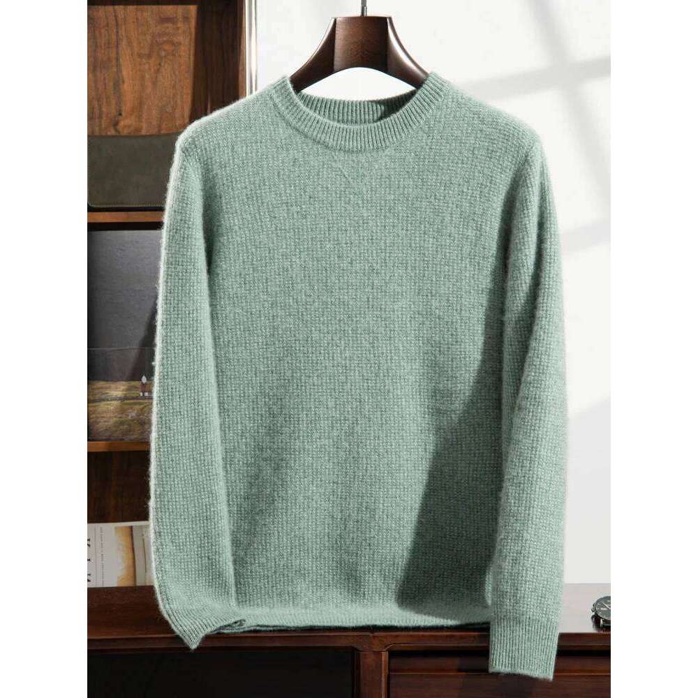 High-End Thicken 100%Goat Sweater Men' O-Neck Loose Knit Jumper Business Casual Jacquard Pullover New Cashmere Clothing MDNG
