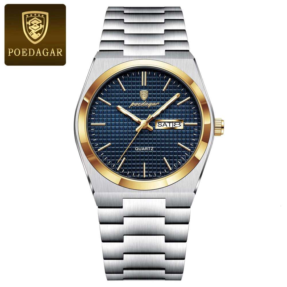 DHwatches POEDAGAR 821 Business Wristwatch Waterproof Stainless Steel Watch Luminous Date Week Fashion Men's Quartz Watches Reloj