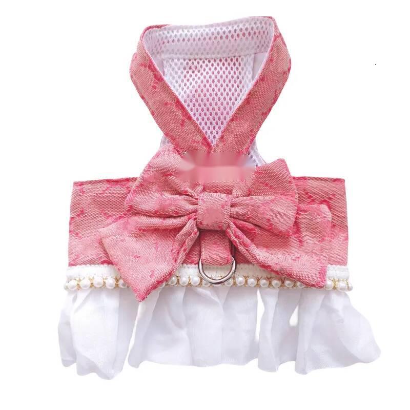 Designer Bow Knot No Pull Pet Classic Letter Pattern with D-Ring Soft Mesh Dog Dress Escape Proof Princess Puppy Harness for Small Dogs Cats 283