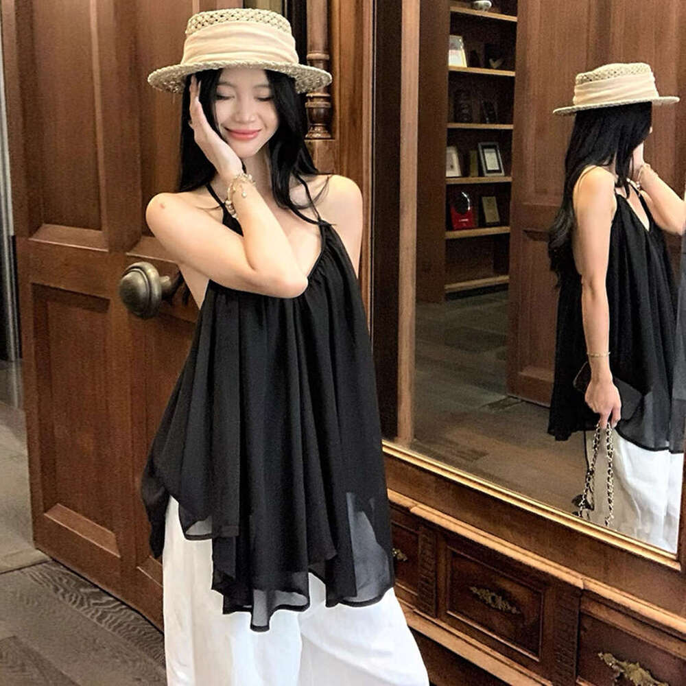 2025 Summer New Slim Fit Neck Sleeveless Versatile Slimming Halter Backless V-Neck Dress for Women 25a