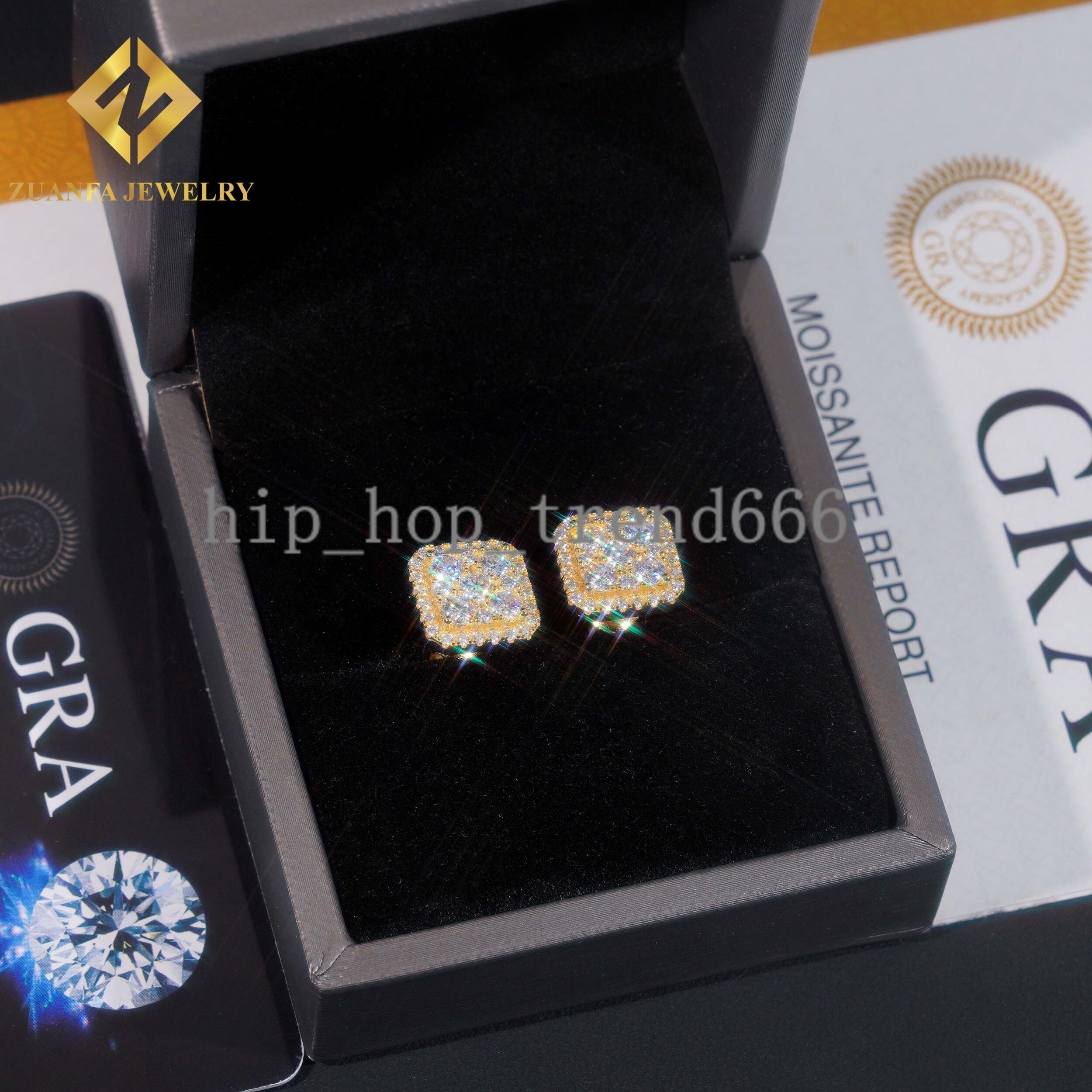 Square Shape VVS Moissanite Stud Earrings 925 Silver Gold Plated Stud Earring Fine Hip HOP Jewelry Men Women