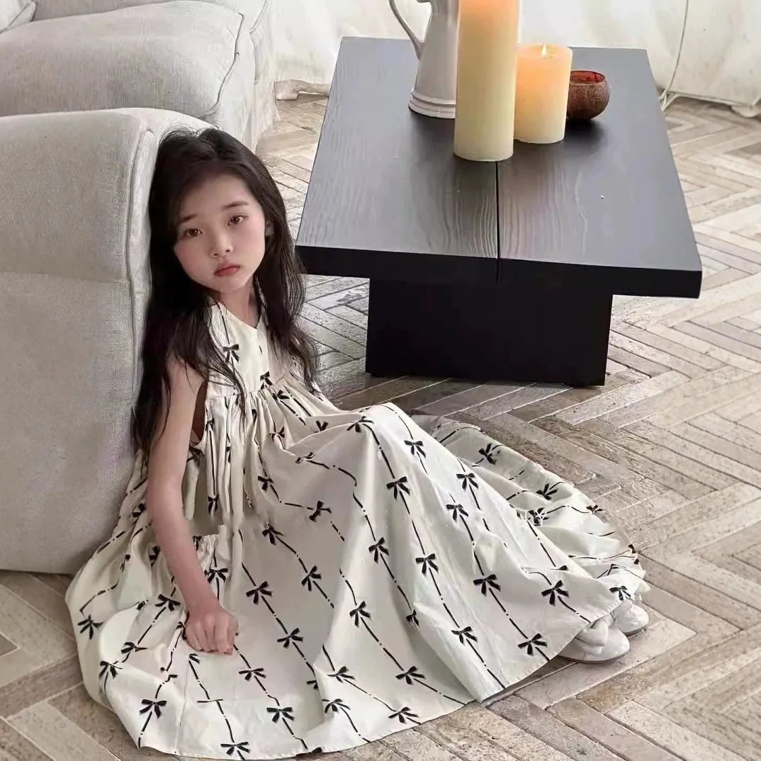 Summer Cotton Girls Stylish Vest Dress with Pocket Childrens White Sweet Outfit Princess for 27Y 250725