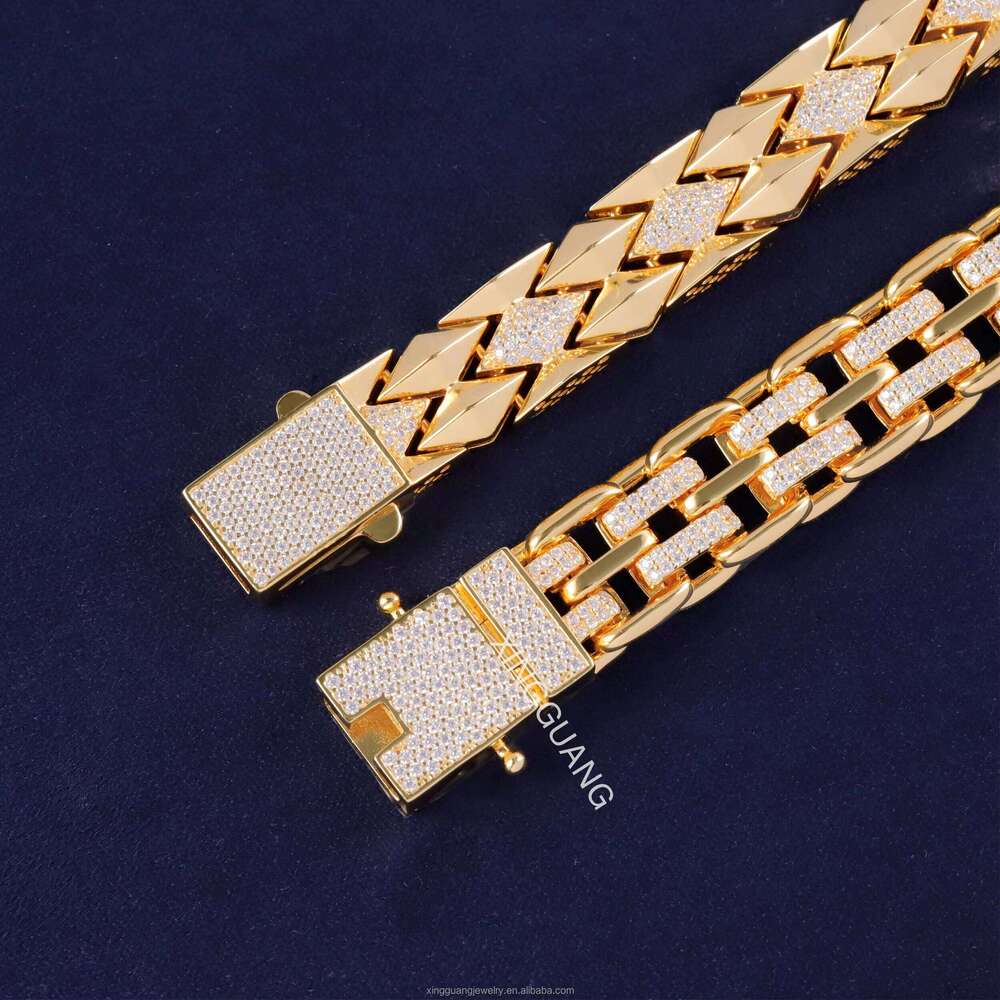 Hip Hop Style 10mm Wide Men Real Gold Plated S Sterling Sier VVS1 Moissanite Dia Cuban Bracelet