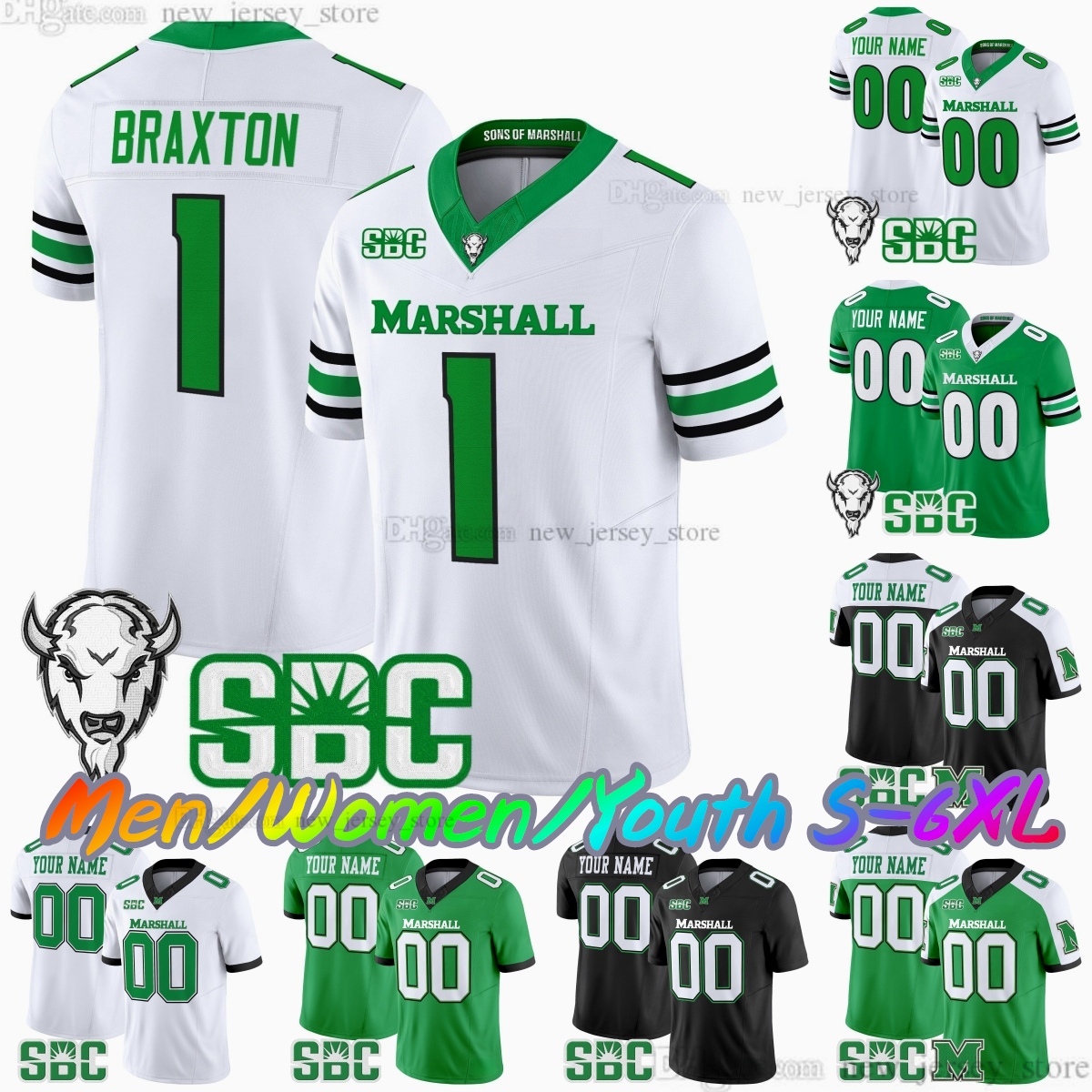 2025 Custom S-6xl Marshall Thundering Herd College Football Jersey 1 Braylon Braxton 11 Stone Earle 5 AJ Turner 16 Christian Fitzpatrick Randy Mo