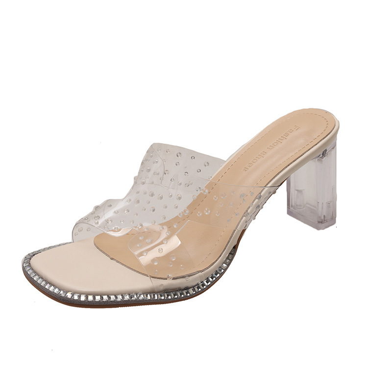 Ddmysports Summer New Chunky Heel Crystal Fairy Style Transparent Sandals French Girl Versatile Square Toe High Heels Outdoor Shoes