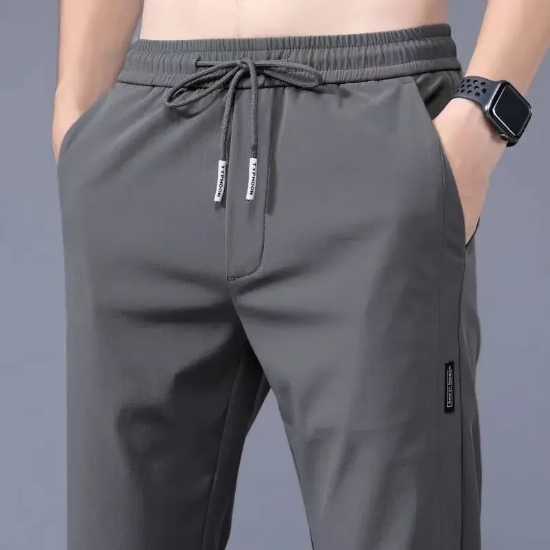 Mens Casual QuickDry Trousers Spring Autumn Outer Wear Elastic Waist StraightLeg Suit Summer Pants Trendy 250725
