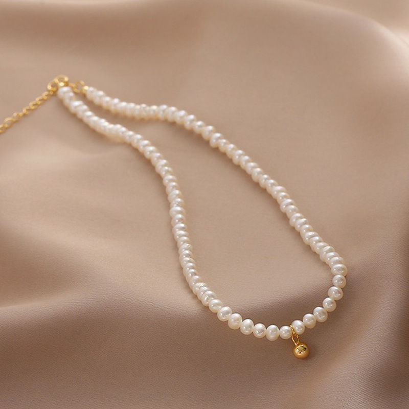 French Style New Pearl Necklace Choker Light Design Small Gold Ball Collarbone Chain Jewelry for Women