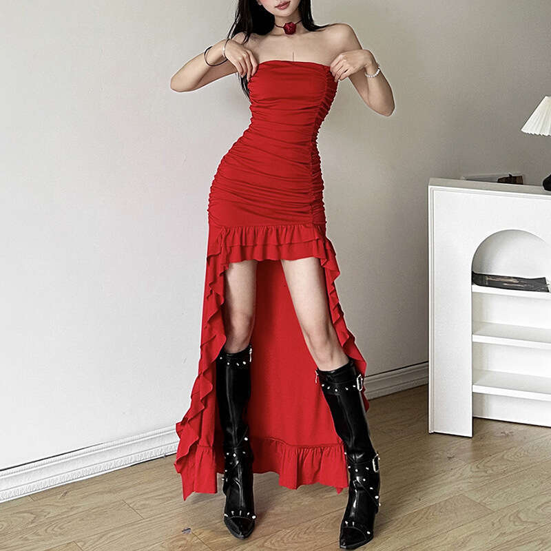 2023 Autumn Winter New Fashion Sexy Strapless Bodycon Irregular Dress for Women 1b0