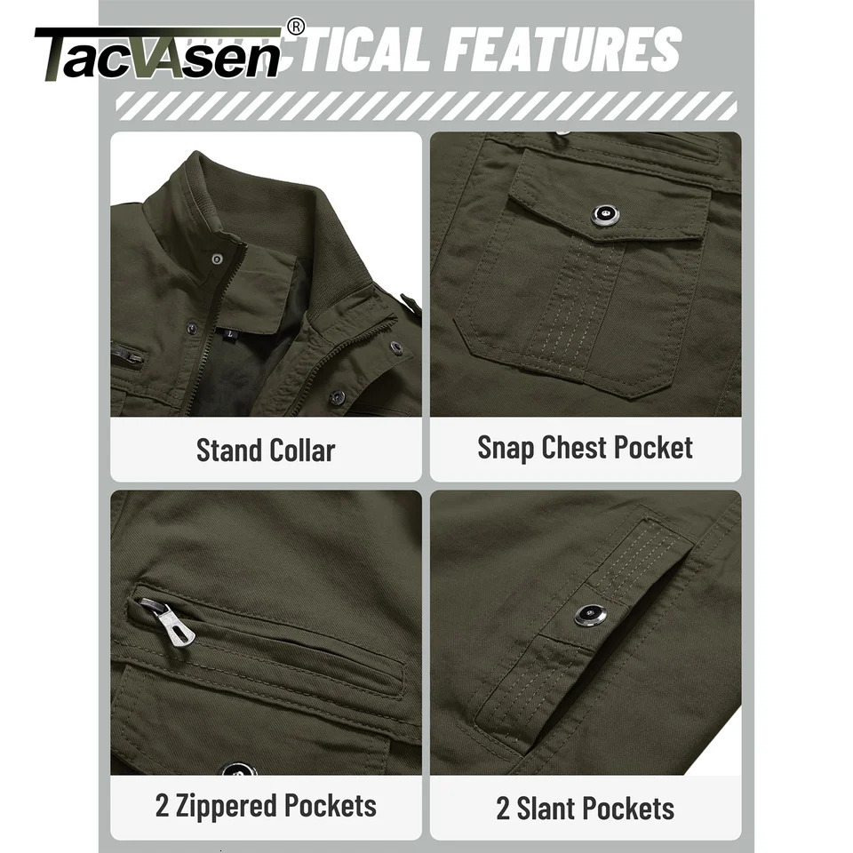 TACVASEN Pilot Bomber Jacket Coats Mens Cotton Cargo Jackets With Zipper Pockets Retro Casual Work Male Clothing Outwear 250717