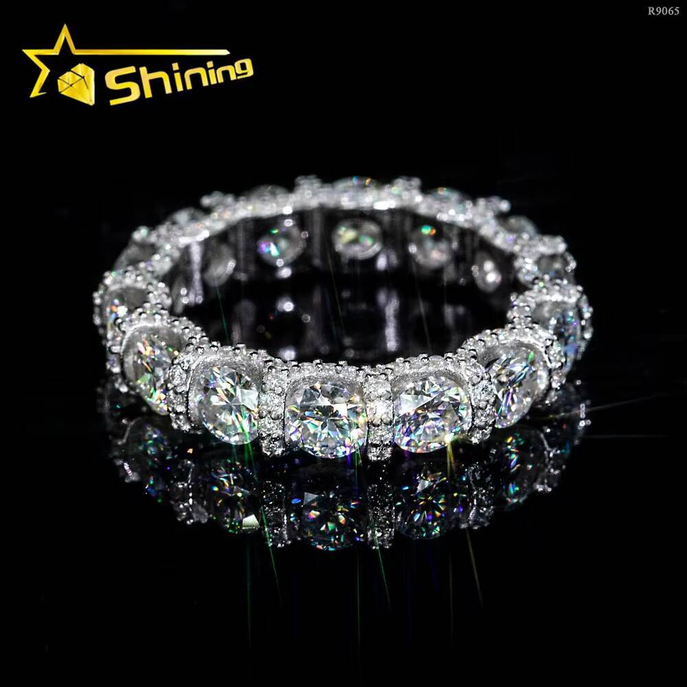 New Arrivals 925 Sterling Silver Pass Diamond Tester Round 4.25mm Side Iced Out Eternity Moissanite Ring