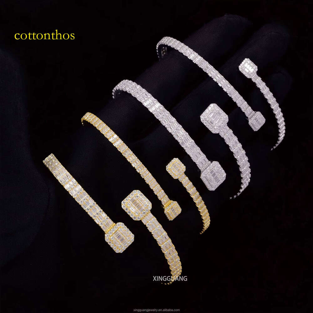 XG Square Iced Out Cuban Bangles Sier Plated Gold Vvs Moissanite Bracelets