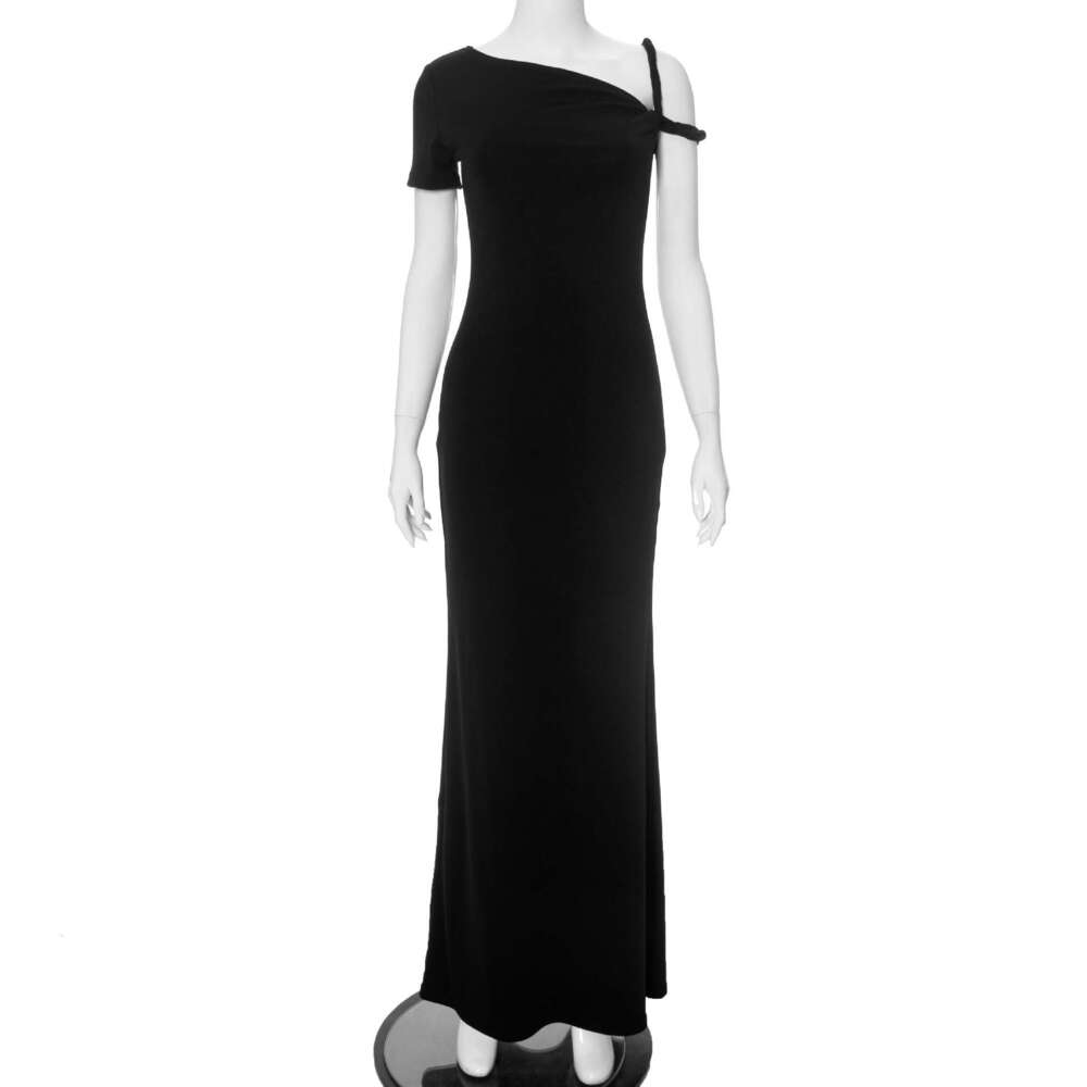 Yds122 Women's Summer New Kylie Same Style One-Shoulder Sexy Bodycon Asymmetric Long Dress B5