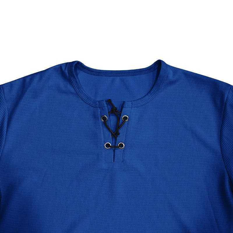 Summer athleisure fashion slim breathable mens short sleeve t-shirt European and American mens tie-up henley shir Y250724