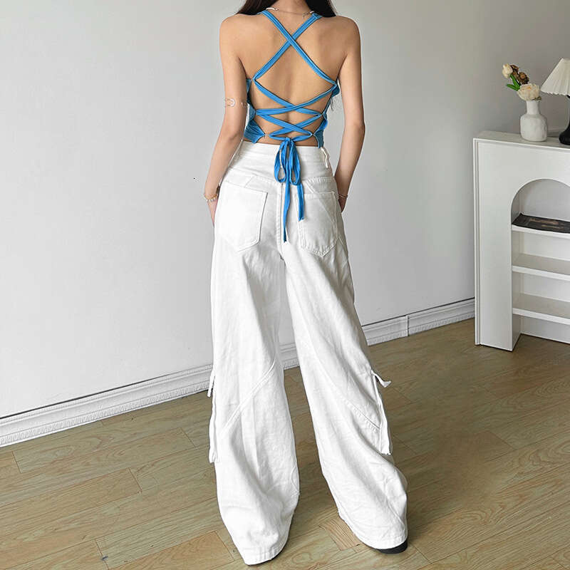 2024 Summer New Women's Solid Color Slim Fit Street Fashion Sexy Backless Tank Top fa1