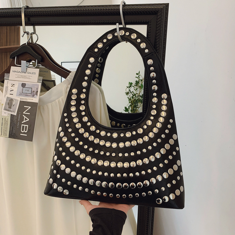 Luxury Brand Designer Bag Women's Bag European And American Punk Style Heavy Rivet Handbag Shoulder Bag 2025 New Large Capacity Women's Unde