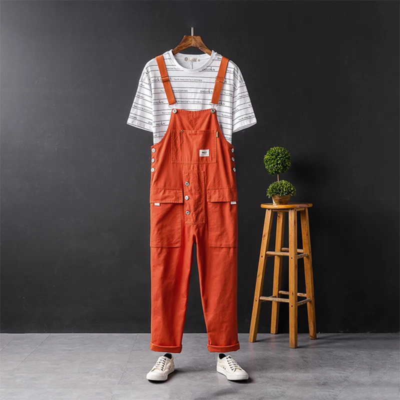 Spring Overalls Mens Bib Jumpsuits Cotton Multi Pocket Straight Loose Casual Pants Clothing Hip Hop Coverall Yellow Trousers 250725