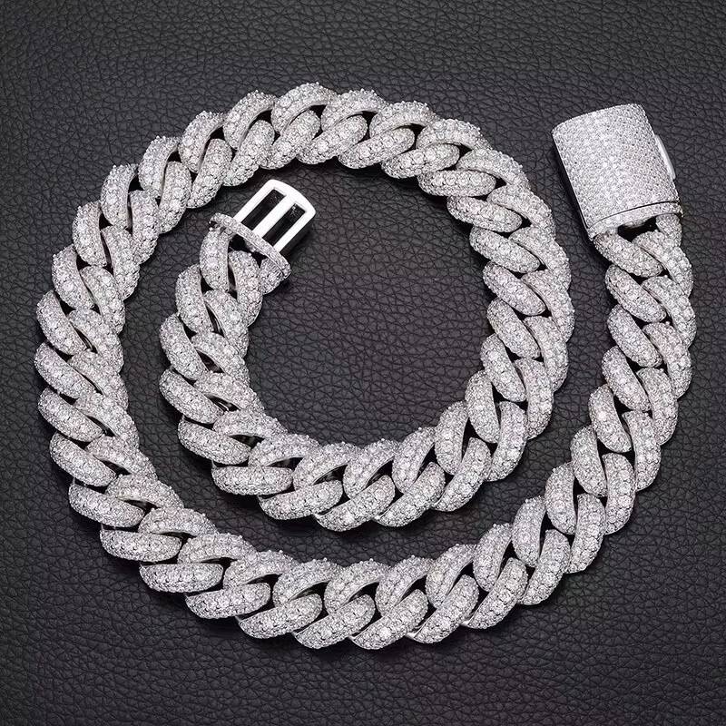 Customized Fashion 19mm Sterling Silver Iced Out VVS Moissanite Diamond Cuban Chain with GRA for Hiphop Jewelry Gift