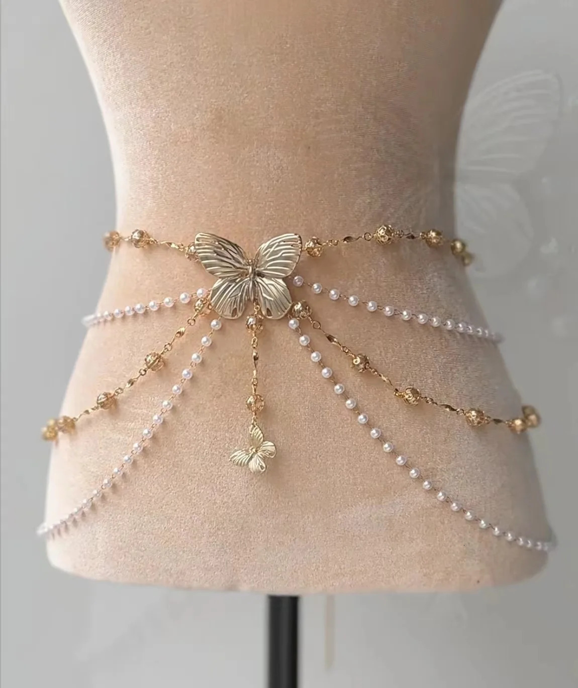 Fairy Tassel Waist Chain For Women Glitter Pearl Butterfly Pendant Belt Strap Dress Crop Top Bikini Sexy Waist Decorative Chain 250722