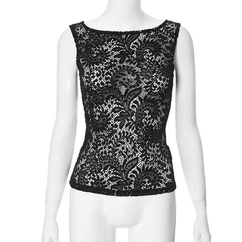 Y23tp743 Women's Spring New Casual Round Neck Pullover Slim Fit Patchwork Solid Color Lace Vest Top B5