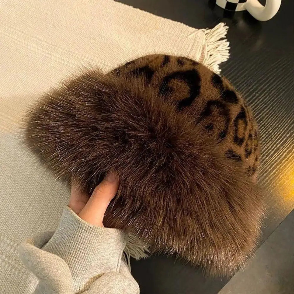 Leopard Print Fluffy Fur Winter Hat Warm Ear Protection Russian Hat Snow Ski Cap Female Faux Fox Fur Bomber Hat Windproof Bonnet 250724