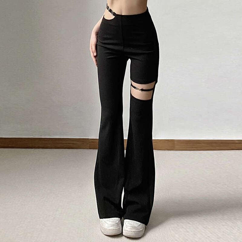 2022 Summer New Women's Solid Color Sexy Hollow Slim Fit Casual Pants 286