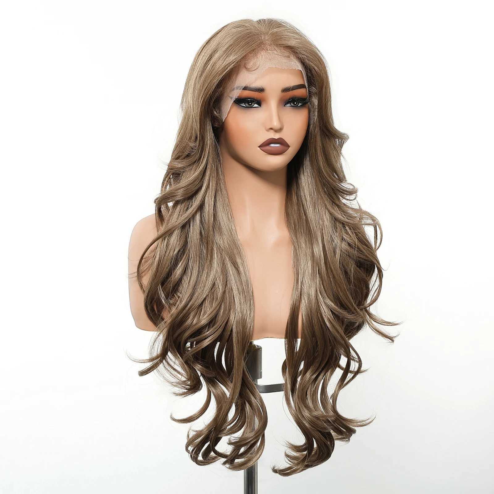 EASIHAIR Long Wavy Curly Brown Synthetic Wigs for Women 13*4 Lace Frontal Wigs Natural Hairline Chocolate Brown Lace Hair Wigs 250715