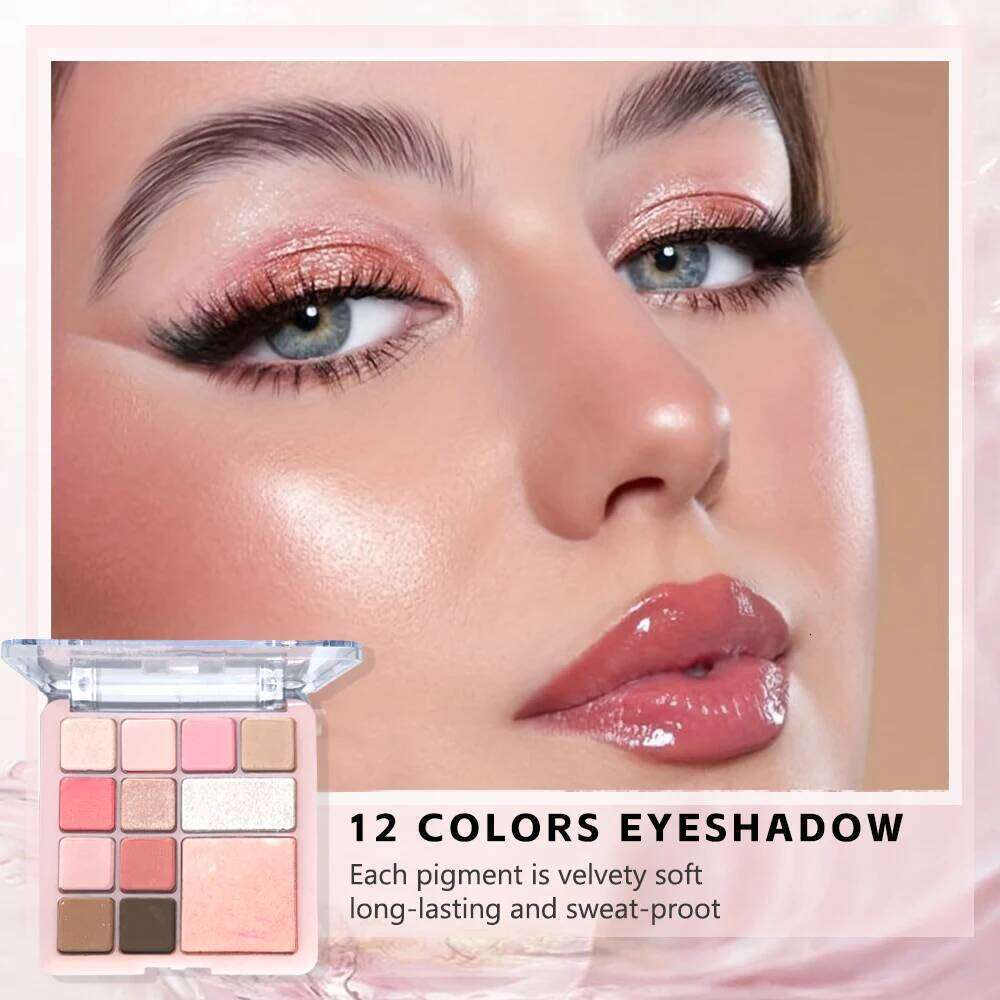 12-Color Eyeshadow Blush Palette Matte/Shimmer, Eye & Face Use, Contour, Highlight, Vegan, Certified, Unisex, Skin-Safe X250723 X250