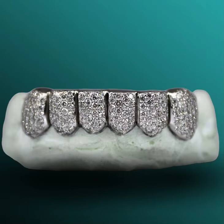 Premium Quality Most Expensive Silver Teeth Studded Moissanite Diamond Teeth Available at Affordable Price Grillz