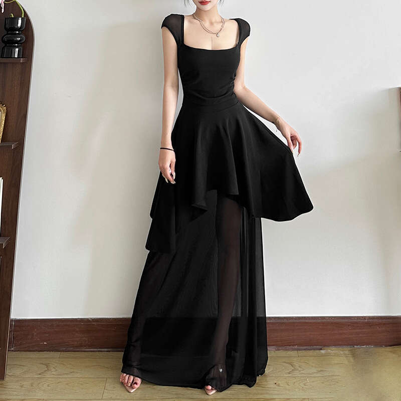 2025 Style Sexy Backless Square Neck High Waist Ruched Tie Fashion Evening Slim Fit Dress 0e6