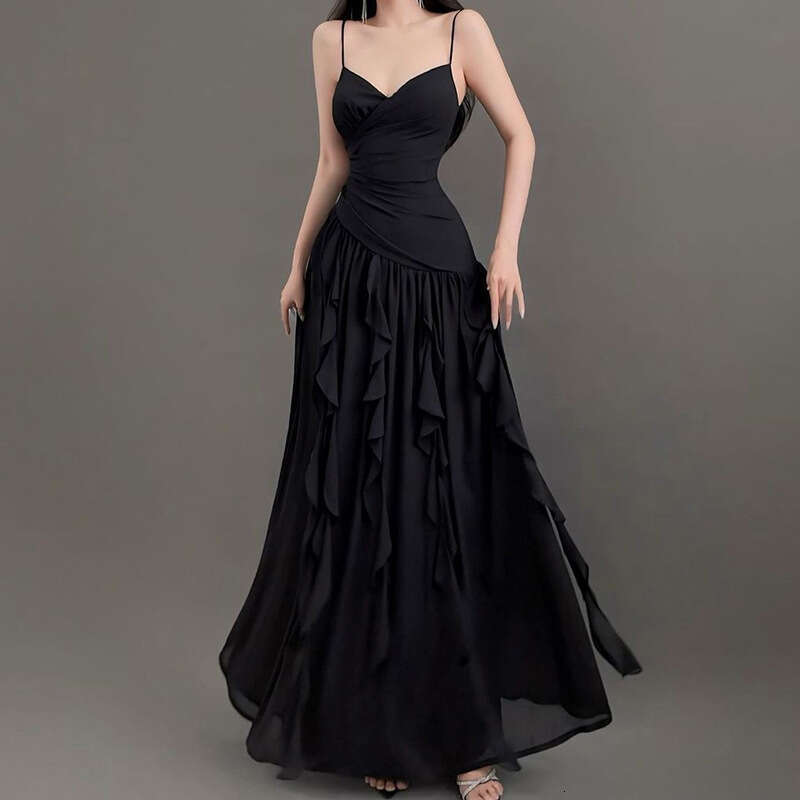 2024 Summer New Women's Solid Color Sexy Strap High Waist Long Dress 634