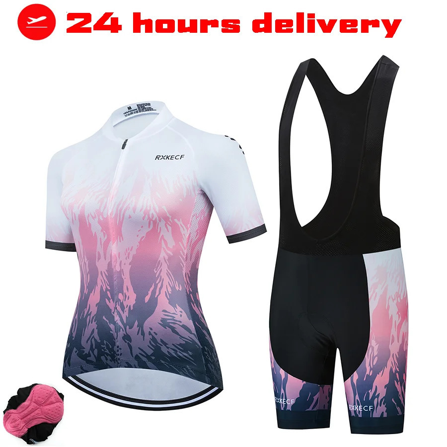 RXKECF Pro Woman Short Sleeve Cycling Jersey Set Sports Outfit Bike Clothing Kit Maillot Cyclist Bicycle Clothes 250724