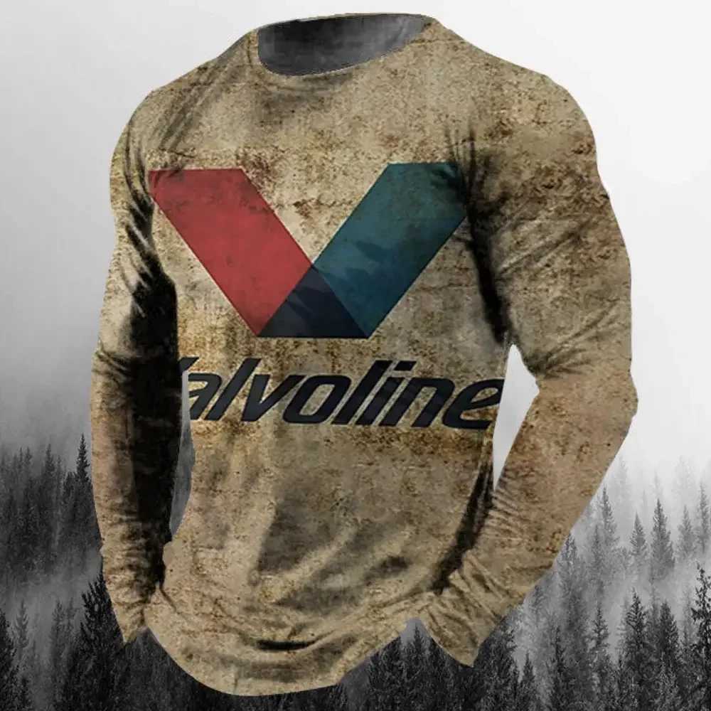 Vintage Mens T Shirt Long Sleeve Cotton Top Tees Castrol Oil Graphic 3D Print Motorcycle T-shirt Oversized Loose Comfortable To Y250724