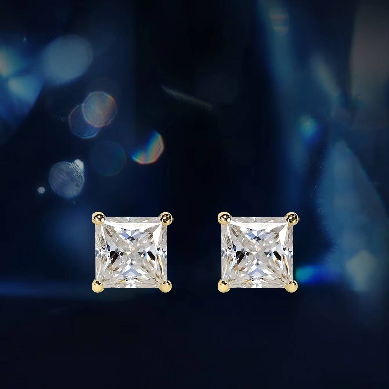 Custom 7mm VVS Moissanite Lab Grown Diamond Square Women Earrings Luxury 925 Silver Gold Plated Moissanite Earrings