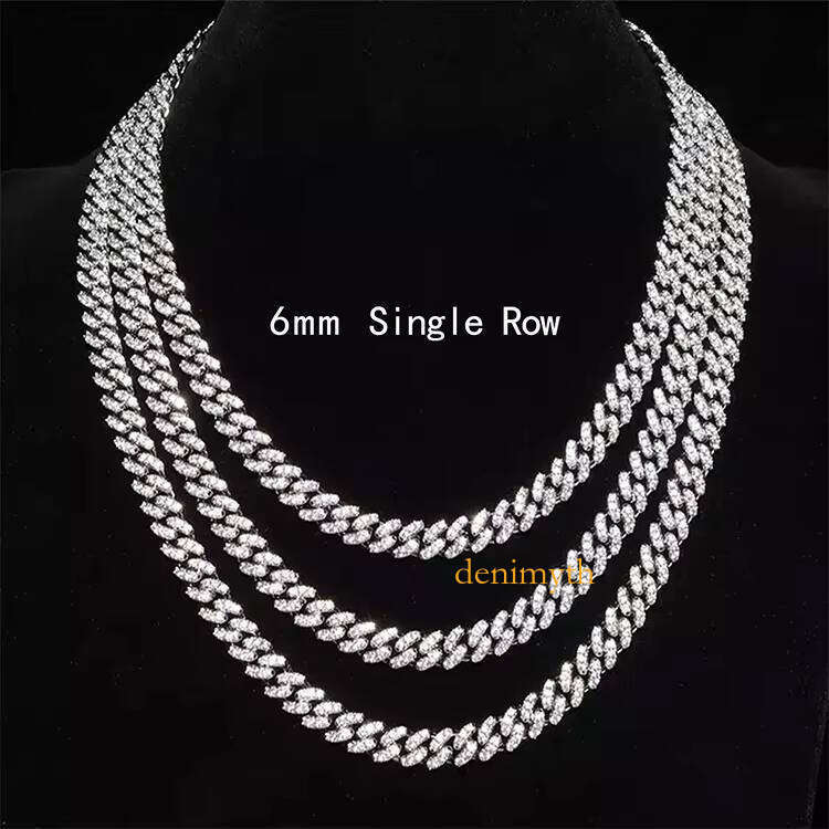 Fashion Hiphop Jewelry S Sterling 6mm Wide Single Row Moissanite Cuabn Link Chain