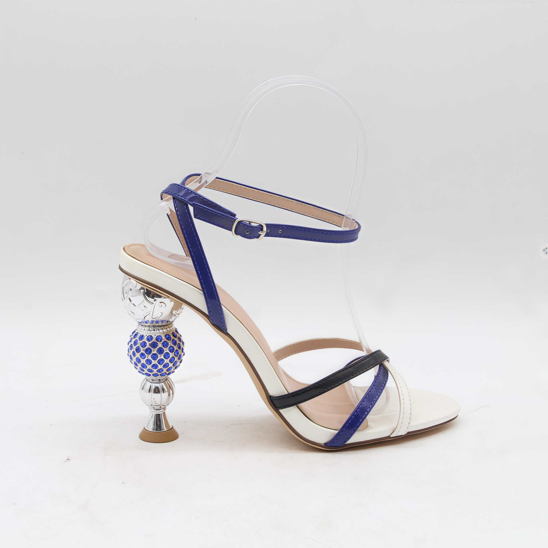 Designer sandals Transparent Irregular Diamond-Studded with Buckle Round Toe High Heel Sandals for Women Summer 2025