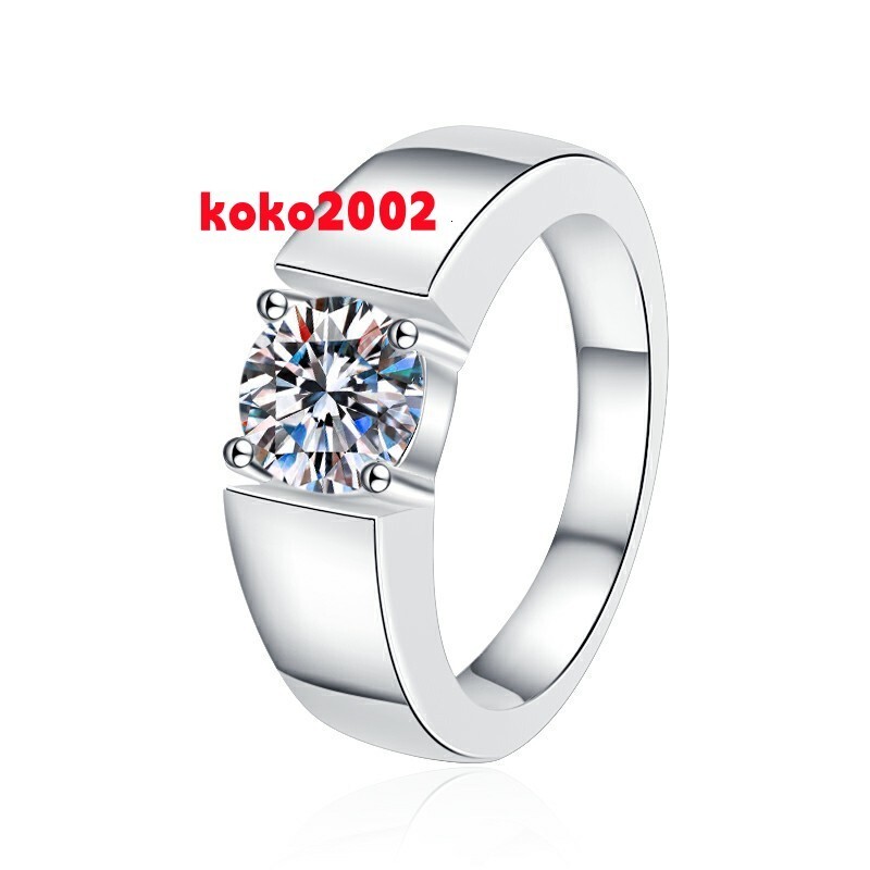 Factory Price Fine Jewelry VVs1 Moissanite 1Ct Round Brilliant Heavy S925 Sterling Silver Rings Band of Men