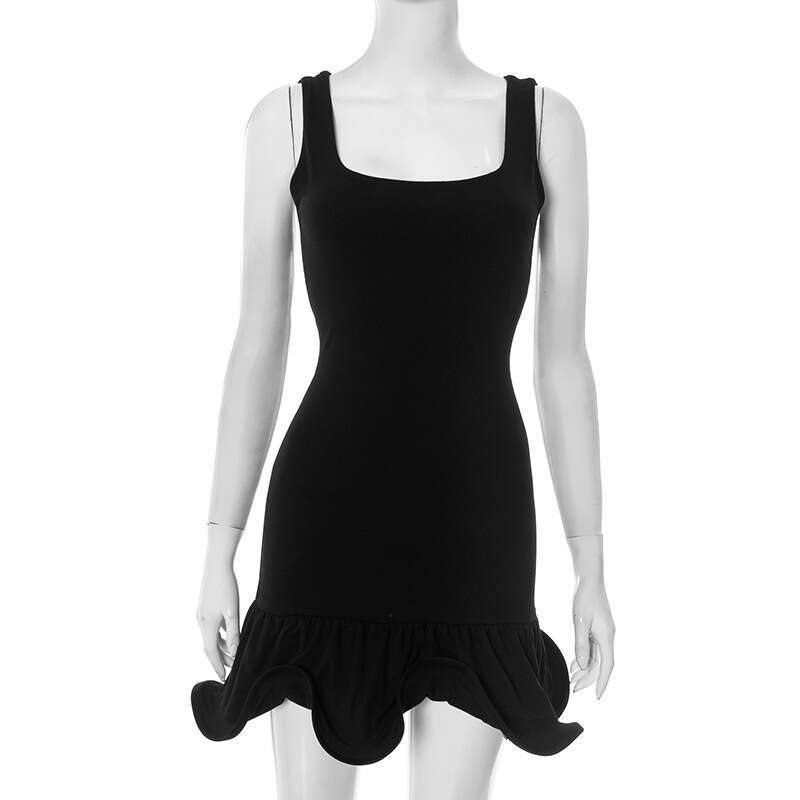 Yds266 Women's Summer And Autumn New Solid Color U-Neck Sleeveless Lace Sexy Dress B5